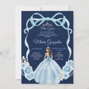 Navy and Blue Princess Mis Quince 16th Birthday Invitation