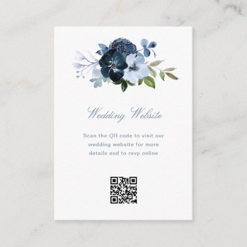 navy and blue QR code wedding website Enclosure Card