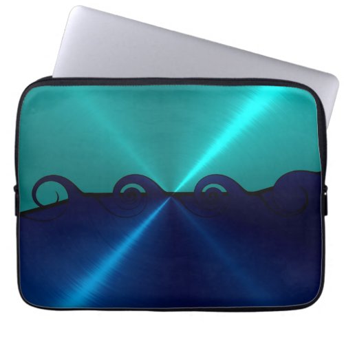 Navy and Blue Stainless Steel Metal Swirl Laptop Sleeve