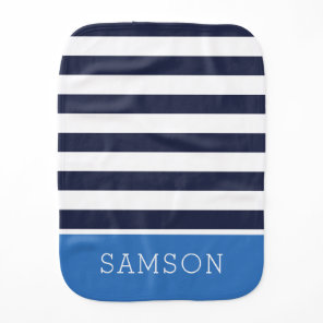 Navy and Blue Stripes Monogram | Editable Colors Baby Burp Cloth