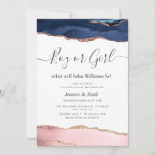 navy and blush agate baby gender reveal invitation (Front)
