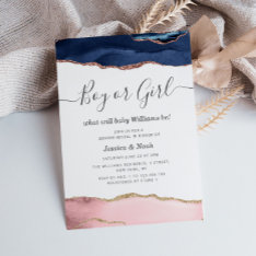 Navy And Blush Agate Baby Gender Reveal Invitation at Zazzle