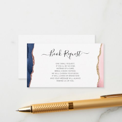 navy and blush agate book request card