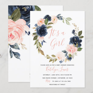 Navy and Blush Baby Shower Invitation for Girl