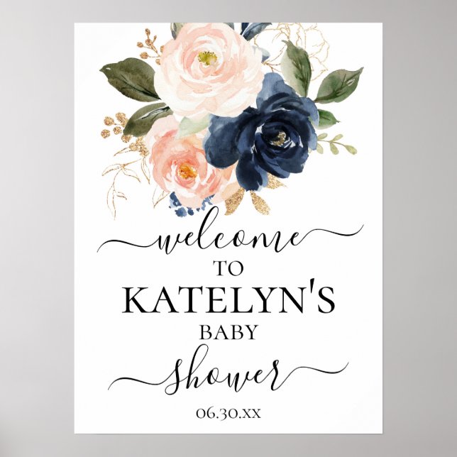 Navy and Blush Baby Shower Welcome Sign (Front)