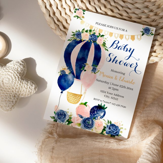 Navy and Blush Balloons Baby Shower Invitation (Creator Uploaded)