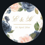 navy and blush  blooms wedding sticker<br><div class="desc">sticker template with a lovely watercolor floral design and custom text.</div>