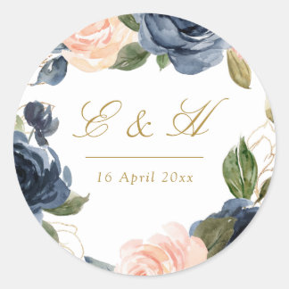 navy and blush blooms wedding sticker