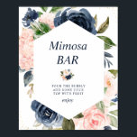 navy and blush bridal shower mimosa bar sign<br><div class="desc">A floral design with beautiful navy blue and blush watercolor flowers. The text and colors on this sign poster can be edited.</div>