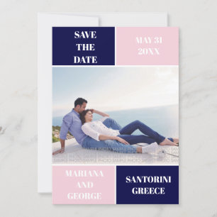 Navy and blush color block wedding Save the Date