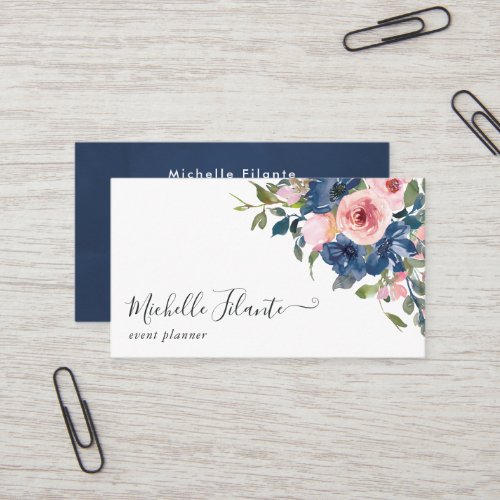 Navy and Blush Floral Business Card