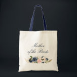 Navy and blush floral Mother of the Bride Tote Bag<br><div class="desc">A lovely floral bride's tote bag. It has navy blue and pink blush roses and you can personalize the text and colors.</div>