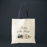 Navy and blush floral Mother of the Bride Tote Bag<br><div class="desc">A lovely floral bride's tote bag. It has navy blue and pink blush roses and you can personalize the text and colors.</div>