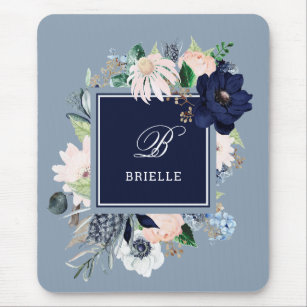 3dRose Floral Letter M Monogram - Black and White Stripes and Flowers  initial - Mouse Pad, 8 by 8-inch (mp_311499_1) 