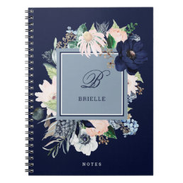 Navy and Blush Floral | Name and Monogram Notebook