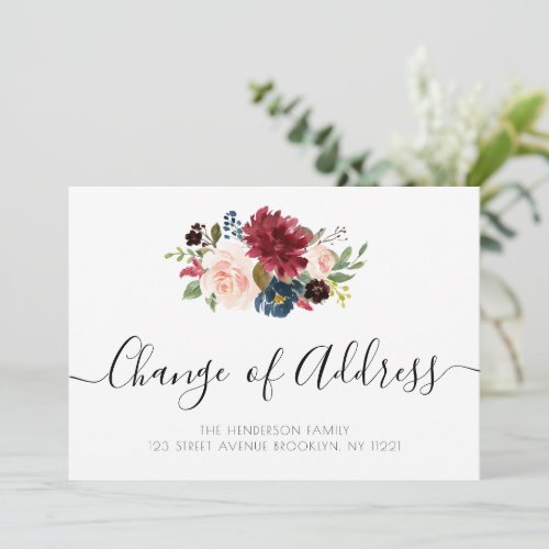 navy and blush floral new home moving announcement