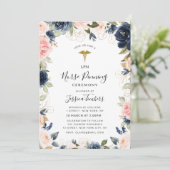 navy and blush floral nurse pinning ceremony invitation (Standing Front)