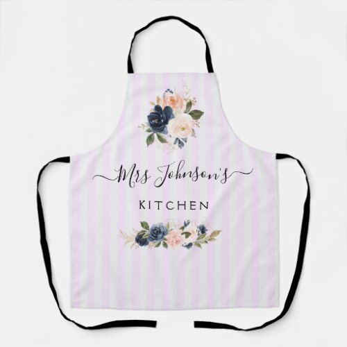 navy and blush floral personalized text Apron