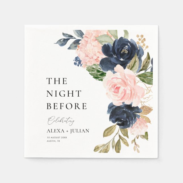 navy and blush floral the night before napkins (Front)