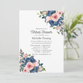 Navy and Blush Floral Virtual Baby Shower Invitation (Standing Front)