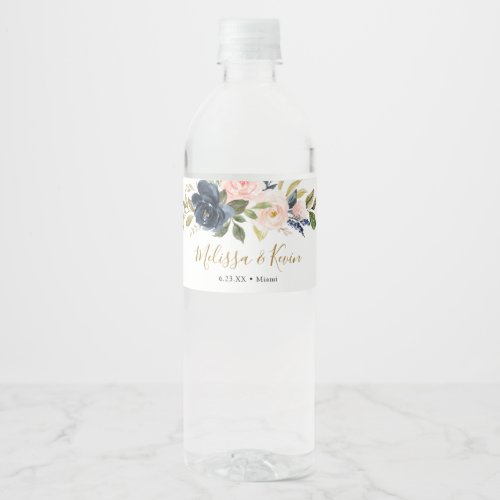 Navy and Blush Floral Water Bottle Label