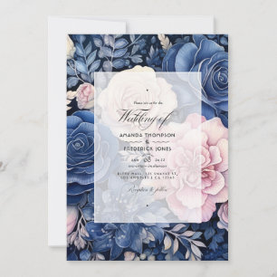Navy and Blush Floral Wedding Invitation