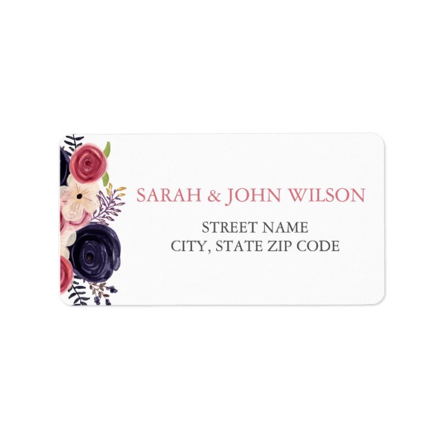 Navy and Blush Floral Wedding Label (Front)