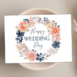 Navy and Blush Floral Wreath Happy Wedding Day Card<br><div class="desc">Navy and Blush Floral Wreath Happy Wedding Day</div>