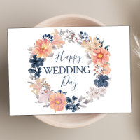 Navy and Blush Floral Wreath Happy Wedding Day