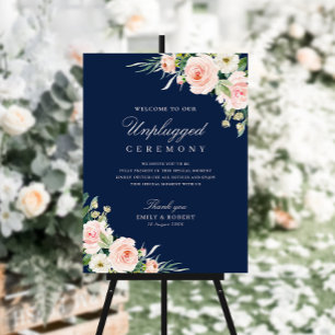 navy and blush flower unplugged ceremony sign