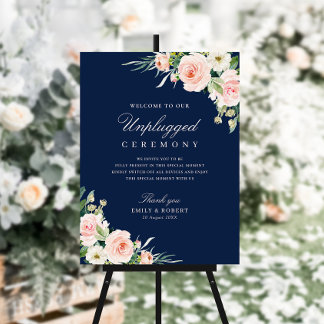 navy and blush flower unplugged ceremony sign