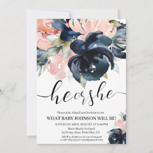 Navy and Blush gender reveal invitation. Invitatio Invitation