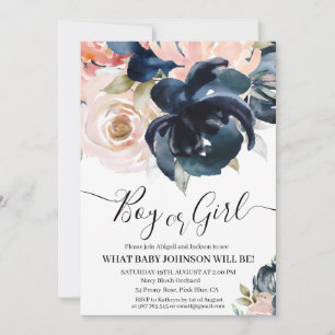 Navy and blush gender reveal invitation. invitatio invitation