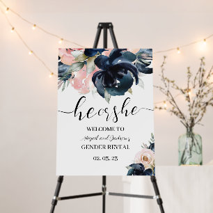 Navy and Blush gender reveal Welcome sign. Foam Bo Board