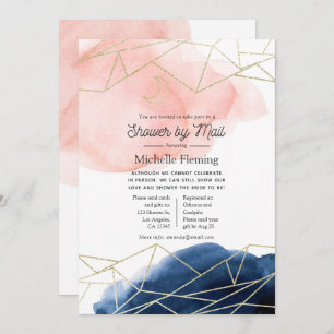 Navy and Blush Geometric Shower by Mail Invitation