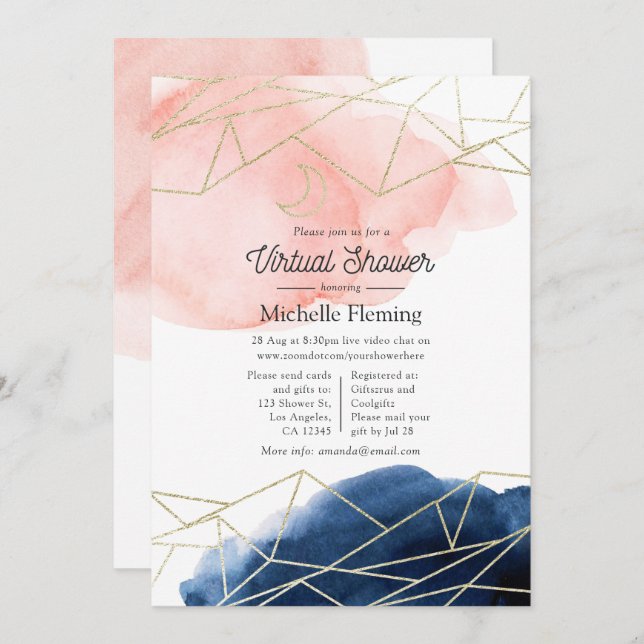 Navy and Blush Geometric Virtual Baby Shower Invitation (Front/Back)