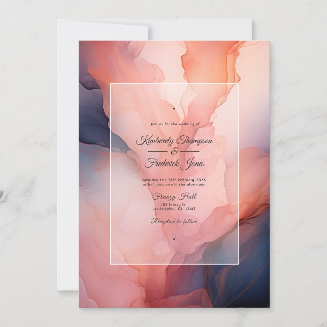 Navy and Blush Ink Wedding Invitation (Front)