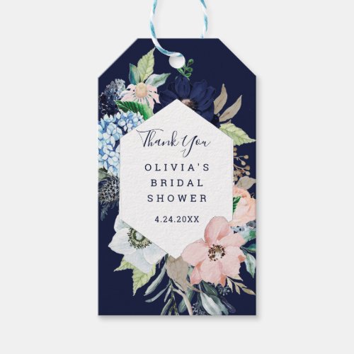 Navy and Blush Nautical Flowers  Thank You Gift Tags