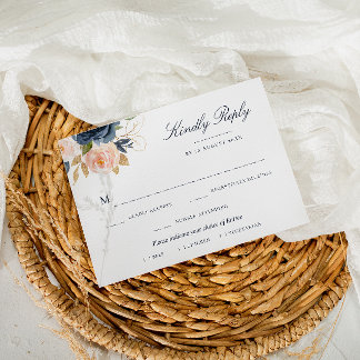 Navy and blush pink floral meal choice RSVP card