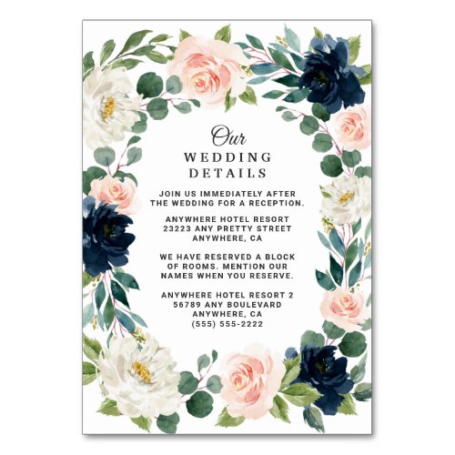 Navy and Blush Pink Floral Wedding Enclosure Cards