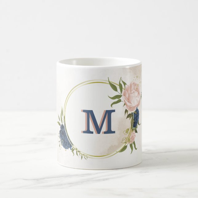 navy and blush pink flowers greenery coffee mug (Center)