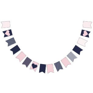Navy and Blush Pink Preppy Bunting Flags