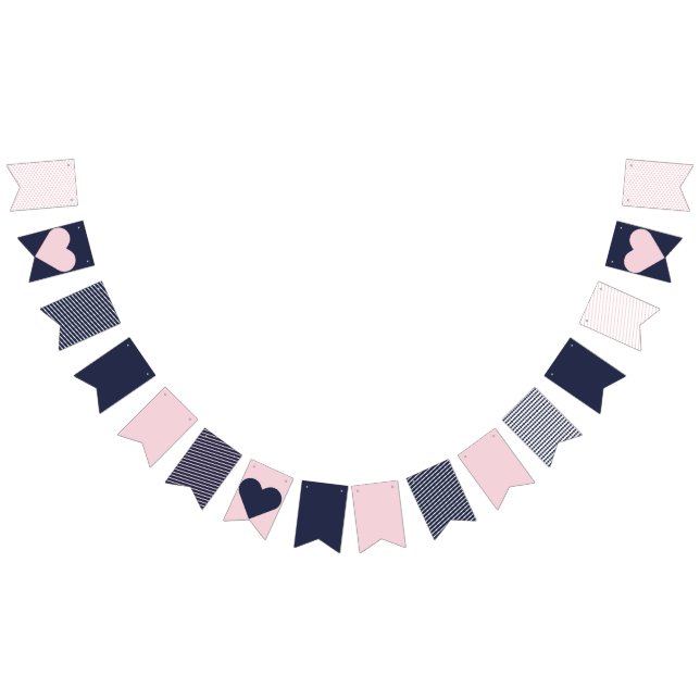 Navy and Blush Pink Preppy Bunting Flags (All)