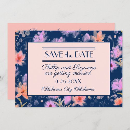 Navy and Blush Pink Vintage Floral Save the Date  Invitation