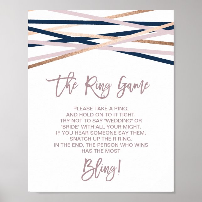 Navy and Blush Streamers The Ring Game Sign (Front)