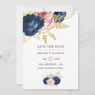 Navy and Blush Vintage Roses Wedding Save The Date