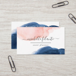 Navy and Blush Watercolor Business Card