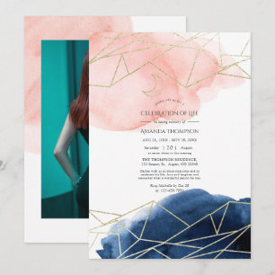 Navy and Blush Watercolor Celebration of Life Invitation