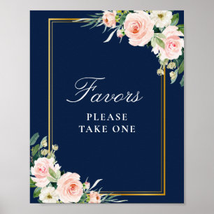 navy and blush watercolor floral favors sign