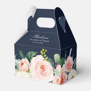 navy and blush watercolor floral wedding favor box